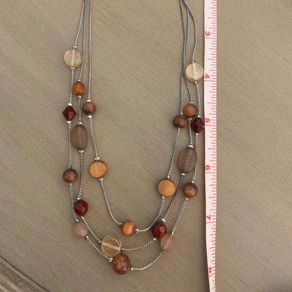 Beaded necklace, illusion style, wood beads brown - Picture 2 of 5